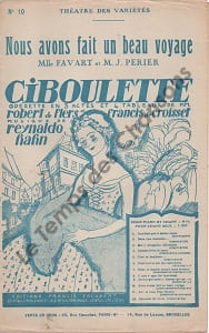 Partition de la chanson : Nous avons fait un beau voyage      Ciboulette Chanson duo Théâtre des Variétés