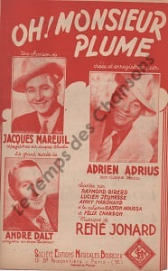 Partition de la chanson : Oh ! monsieur Plume