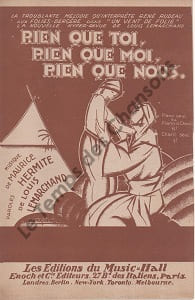 Partition de la chanson : Rien que toi, rien que moi, rien que nous !      Vent de folie (Un)  Folies Bergères. Rudeau René - Hermite Maurice - ...