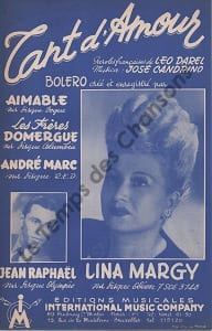 Partition de la chanson : Tant d'amour . Margy Lina,Raphaël Jean - Candrino José - Darel Leo