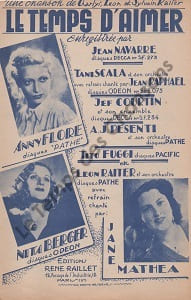 Partition de la chanson : Temps d'aimer (Le)