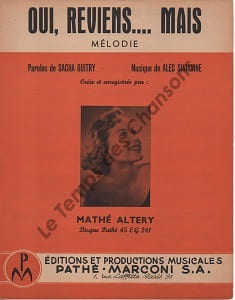 Partition de la chanson : Oui, reviens ... Mais
