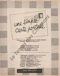 Partition de la chanson : Simple carte postale (Une) . Robin Claude,Rossi Tino,Claveau André,Candido Maria - Denoncin René - Desbois ...