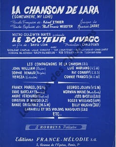 Partition de la chanson : Chanson de Lara (La) Doctor Zhivago