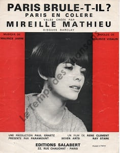 Partition de la chanson : Paris en colère Paris brûle-t-il ? . Mathieu Mireille - Jarre Maurice - Vidalin Maurice