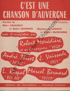 Partition de la chanson : C'est une chanson d'Auvergne