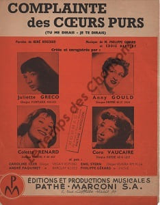Partition de la chanson : Complainte des coeurs purs Tu me dirais je te dirais