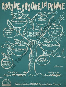 Partition de la chanson : Croque, croque, la pomme        . Azzola Marcel,Jouvin Georges,Les chats Sauvages,Danny Boy,Holloway Nancy,Jordan ...