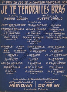 Partition de la chanson : Je te tendrai les bras . Bretonnière Jean,Marie-José,Candido Maria,Dalida,Deguelt François,Péri Paul - Giraud Hubert ...