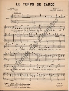 Partition de la chanson : Temps de Carco (Le) . - Blanchot Maurice - Cover Francis