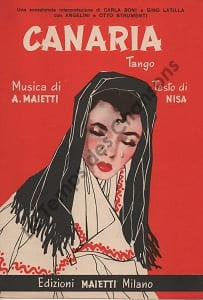 Partition de la chanson : Canaria . Boni Carla,Latilla Gino - Maietti Aldo - Nisa