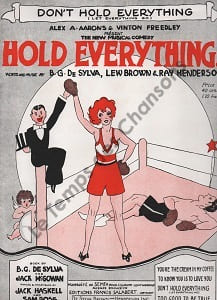 Partition de la chanson : Don't hold everything ( Je suis original ) Edition Salabert originale pour piano et chant. Cette comédie musicale a pour sujet la Boxe professionnelle Hold everything !