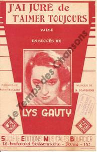 Partition de la chanson : J'ai juré de t'aimer toujours