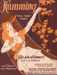 Partition de la chanson : Humming Partition d’édition originale chez Francis Salabert pour piano seulement , illustrée par Roger de Valerio (Illustrateur, affichiste et peintre français )