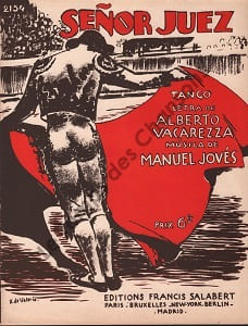 Partition de la chanson : Senor Juez <div class="woocommerce-product-details__short-description">  <div class="woocommerce-product-details__short-description">    Partition d’édition originale chez Francis Salabert pour piano, chant , illustrée par Roger de Valerio (Illustrateur, affichiste et peintre français )    &nbsp;    </div>  </div>       