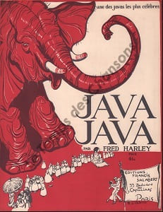 Partition de la chanson : Java java Partition d’édition originale chez Francis Salabert pour piano uniquement , couverture de la partition illustrée par Roger de Valerio (Illustrateur, affichiste et peintre français )       
