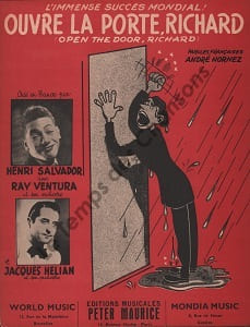 Partition de la chanson : Ouvre la porte Richard Open the door, Richard . Hélian Jacques,Salvador Henri - Howell Dan,Mac Vea jack - Hornez André