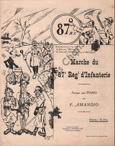 Partition de la chanson : Marche du quatre vingt septième Régiment d'Infanterie Au Général Hauscher , les Colonels J.Triboullier et P.A. Cour       