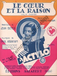 Partition de la chanson : Coeur et la raison (Le) Partition d'édition originale pour piano et chant, film français avec en vedette Mary Glory     Dactylo  