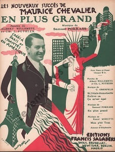 Partition de la chanson : En plus grand Partition d’édition originale chez Francis Salabert pour piano , chant; illustrée par Roger de Valerio (Illustrateur, affichiste et peintre français ) Chansonnette