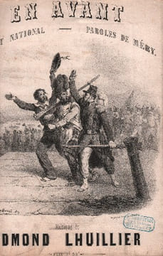 Partition de la chanson : En avant ! Joseph Louis Hippolyte Bellangé (1800-1866) : Peintre de bataille et auteur de lithographies. - Signe : H.te ...