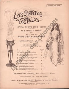 Partition de la chanson : Mer est calme (La) Edition originale de cette partition pour piano et chant, illustrée par Falco, illustrateur pour les journaux " la Caricature" , " Le Pilori ", " Le Rire " et " le Pêle-Mêle " à partir de 1891     Petites vestales (Les) Chanson duo 
