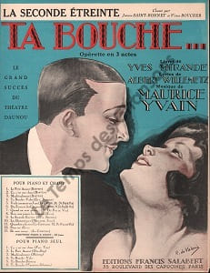 Partition de la chanson : Seconde étreinte (La) Ta bouche Théâtre Daunou