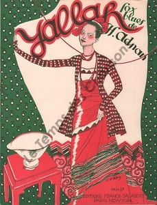 Partition de la chanson : Yallah Partition d’édition originale chez Francis Salabert pour piano seulement, illustrée par Roger de Valerio (Illustrateur, affichiste et peintre français )