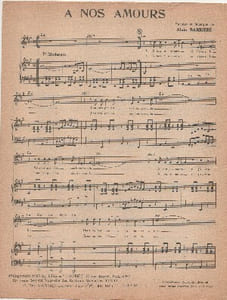 Partition de la chanson : A nos amours