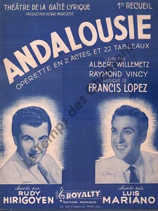 Partition de la chanson : Andalousie Premier recueil : - Andalousie - Fête à Séville (La) - Je veux t'aimer Andalousie Théâtre de la ...