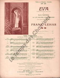 Partition de la chanson : Ma mignonne amie Eva Franz Lehar Alhambra de Bruxelles