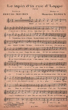 Partition de la chanson : Lapin d'la rue d'Lappe . - Badoux Maurice - Maubon,Bertal