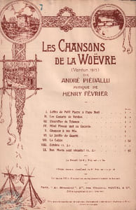 Partition de la chanson : Lettre (La) Les chansons de la Woëvre n° 7 : Verdun 1915 Tampon en bas de page - Nom au stylo haut de couverture