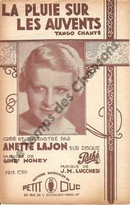 Partition de la chanson : Pluie sur les auvents (La) . Lajon Annette - Lucchesi José - Money Gine
