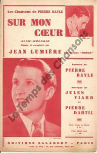 Partition de la chanson : Sur mon coeur