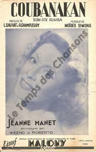Partition de la chanson : Coubanakan Accompagnée par Weeno et Roberto . Manet Jeanne - Simons Moïses - Chamfleury Robert,Sauvat Louis