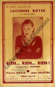 Partition de la chanson : Rien ... rien ... rien ... Lettre d'adieu . Boyer Lucienne - Delettre Jean - Bayle Pierre