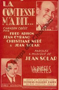 Partition de la chanson : Comtesse m'a dit (La) . Adison Fred,Solar Jean - Solar Jean - Solar Jean