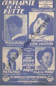 Partition de la chanson : Complainte de la butte French Cancan . Patachou,Mouloudji,Mars Colette,Vaucaire Cora - Van Parys Georges - Renoir Jean