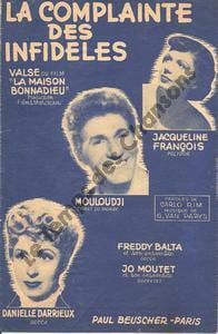 Partition de la chanson : Complainte des infidèles (La) Maison bonnadieu (La) . Darrieux Danielle,Mouloudji,François Jacqueline - Van Parys ...