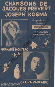 Partition de la chanson : Chansons de Jacques Prévert et de Joseph Kosma Recueil numéro un (six titres) : - Enfants qui s'aiment (Les) - Chanson pour les enfants l'hiver - En sortant de l'école - Deux escargots s'en vont à l'enterrement - Et puis après ... - Et la fête continue