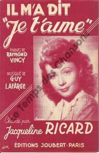 Partition de la chanson : Il m'a dit "je t'aime"        