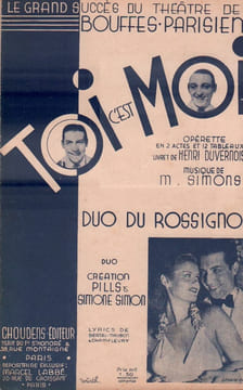 Partition de la chanson : Duo du rossignol Toi c'est moi Théâtre des Bouffes Parisiens. Pills Jacques,Simon Simone - Simons Moïses - Chamfleury ...