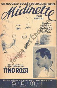 Partition de la chanson : Midinette . Rossi Tino - Humel Charles - Humel Charles