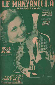 Partition de la chanson : Manzanilla (Le) . Avril Rose - Betti Henri - Vandair Maurice