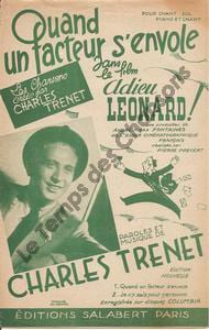 Partition de la chanson : Quand un facteur s'envole Adieu Léonard . Trenet Charles - Trenet Charles - Trenet Charles