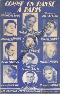 Partition de la chanson : Comme on danse à Paris