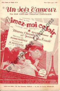Partition de la chanson : Soir d'amour (Un) Jeanette Mac-Donald love me tonight Aimez-moi ce soir