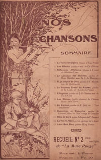 Partition de la chanson : Nos Chansons Recueil n°2 Textes : Charles D'Avray ( Les géants - l'Angelus ) - Sébastien Faure (Réflexions d'enfants) - Maurice Doublier ( le langage des cloches ) - F. Mouret ( Si je croyais en Dieu) - Gaston Couté ( le nouveau credo du paysan ) - F. Jack ( Au Vatican ) - Raymond ( Capucines et Capucins ) J. Aniot - Paul Besnard ( Rêve de curé ) - Léon Israel ( La vie de Jésus ) - Eugène Poittier ( La toile d'Araignée - Leur bon Dieu ) Chanson Anticléricale