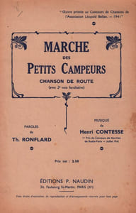 Partition de la chanson : Marche des petits Campeurs Oeuvre primée au Concours de Chansons, de l'Association Léopold-Bellan 1941 Chanson de route